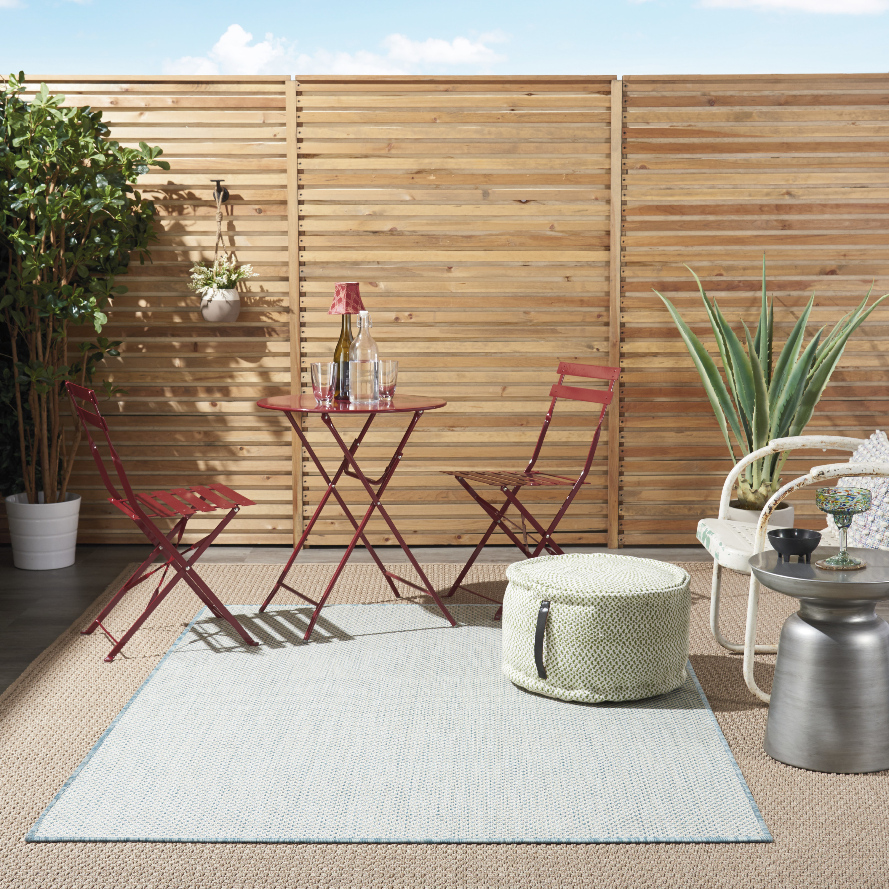 Nourison Courtyard 4' x 6' Ivory Aqua Modern Rug