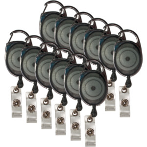 Retractable Carabiner Style Badge Reels with Badge Strap, Smoke, Pack of 12