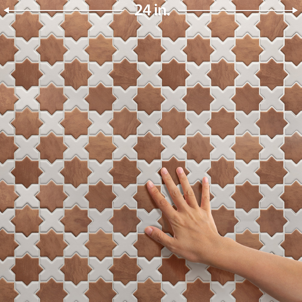 Sentier des Cotto 2″ Star with White Cross 11-7/8 in. x 11-7/8 in. Porcelain Mosaic Tile