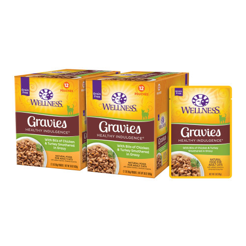 Wellness Complete Health Healthy Indulgence Gravies with Bits of Chicken & Turkey Smothered in Gravy Front packaging