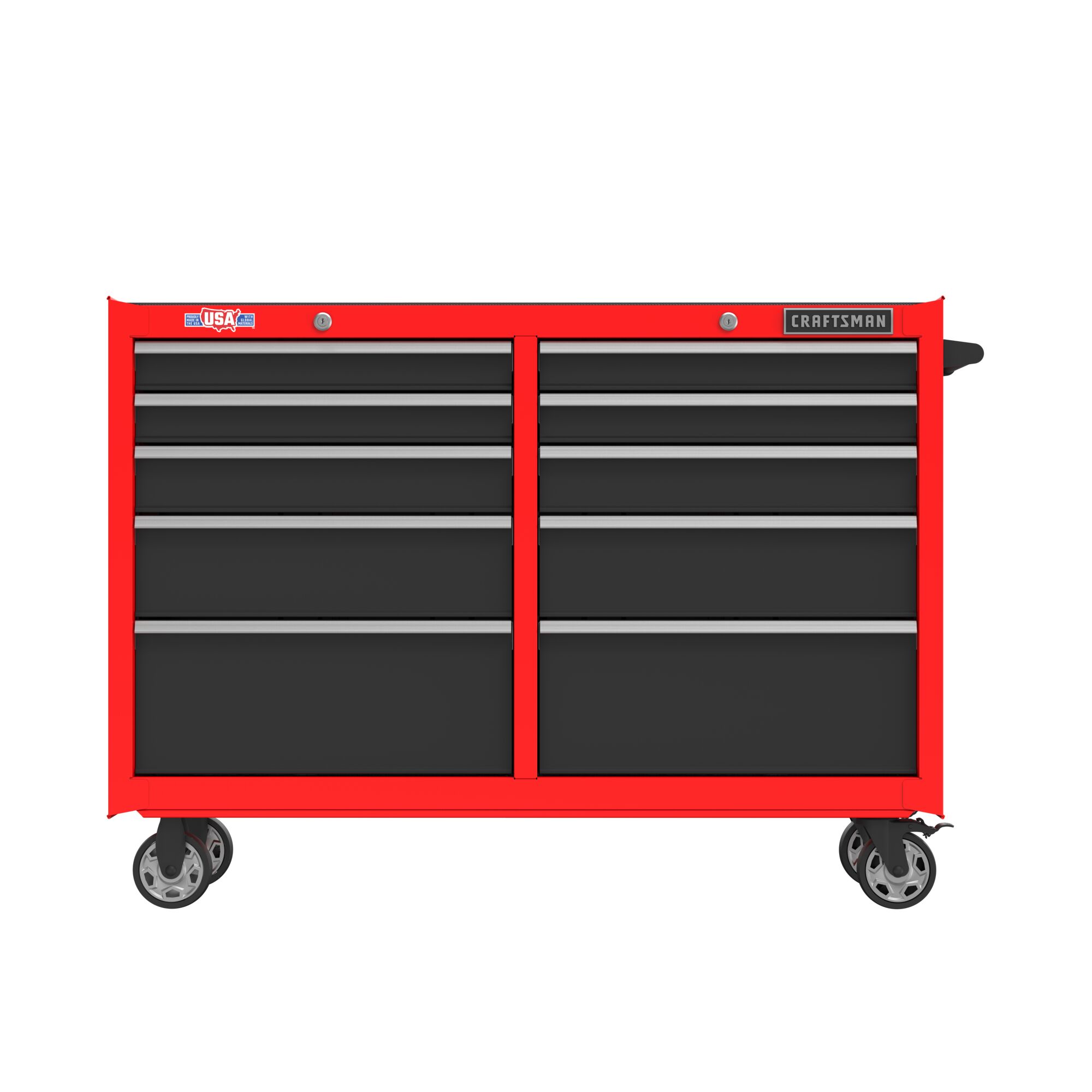 Recharge batteries and electronics feature of 52 inch 10 drawer rolling tool cabinet.