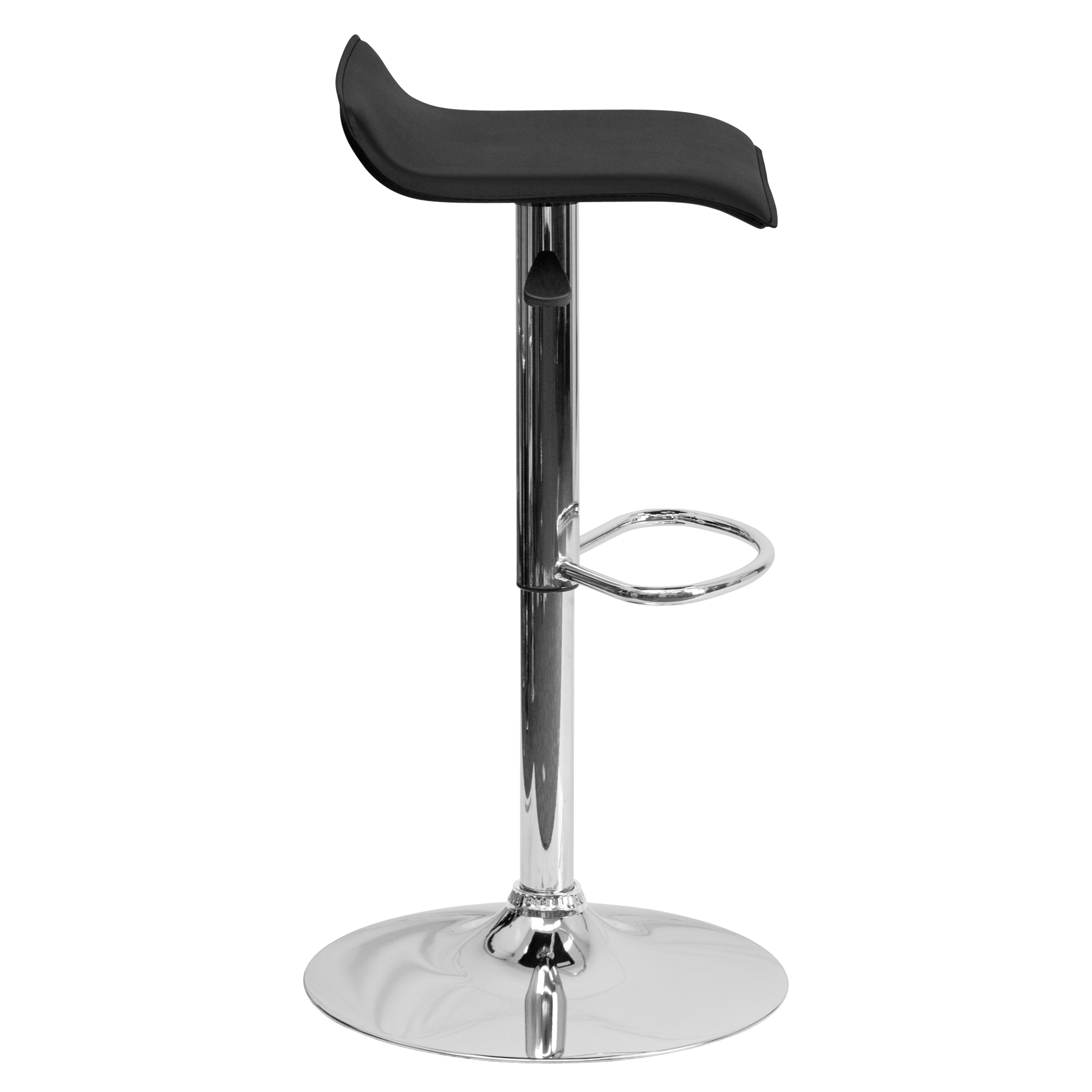Taburete de bar de vinilo negro altura ajustable con asiento ondulado sólido - Imagen 7 de 31