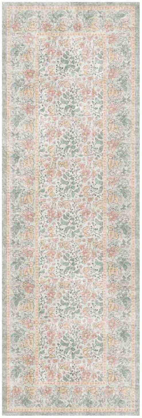 Nourison Botanical Washables 2' x 6' Green Multicolor Farmhouse Indoor Rug