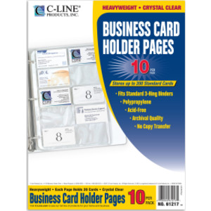 Business Card Holder, Poly without Tabs, Holds 20 Cards/Page, 11-1/4 x 8-1/8, Pack of 10