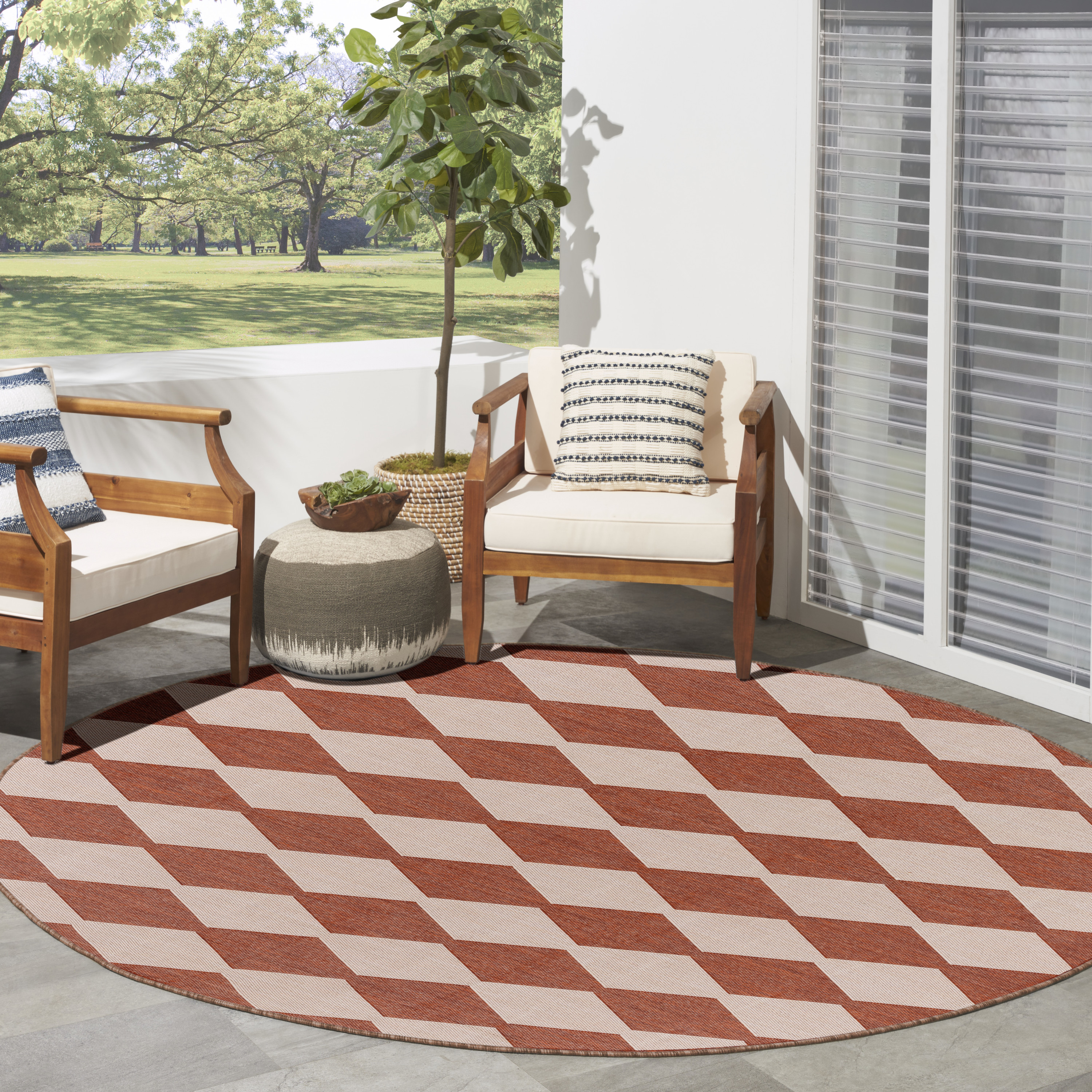 Nourison Positano 8' x Round Terracotta Modern Rug