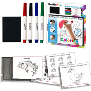 Dry-Erase Learning Board, 4 Markers, 10 Activity Sheets - Coloring Series