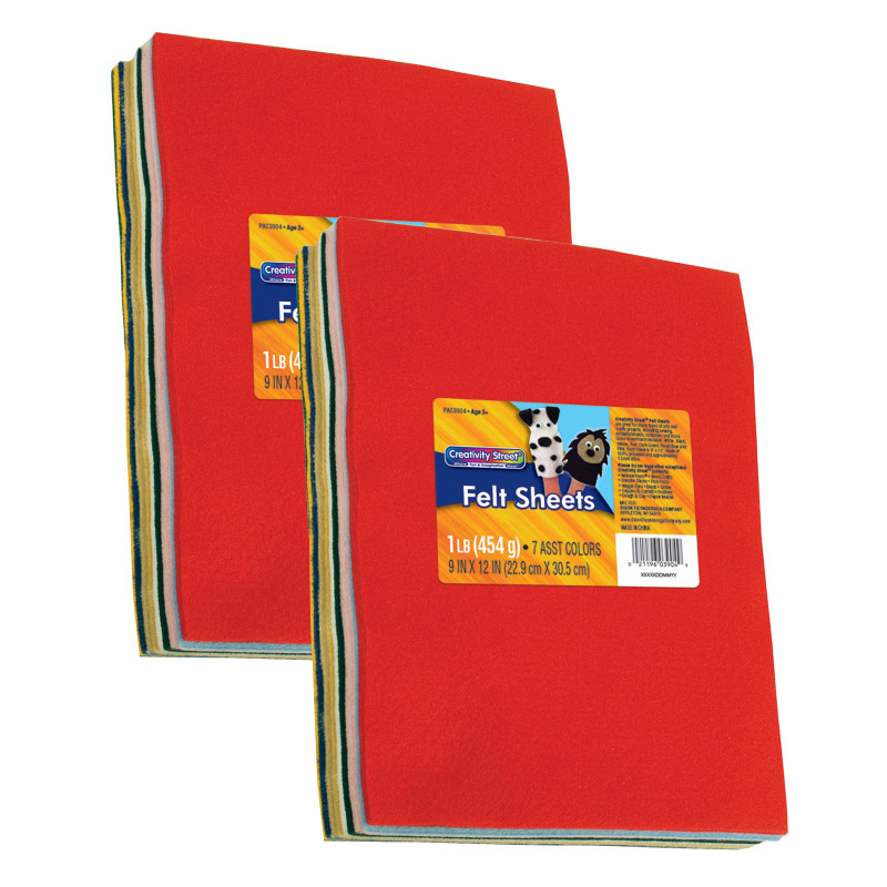 Felt Sheets, 7 Assorted Colors, 9" x 12", 1 lb. Per Pack, 2 Packs