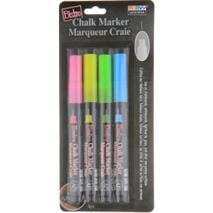 Bistro Chalk Markers, Extra Fine Tip 4-Color Set, Fluorescent Pink, Blue, Green, Yellow