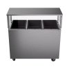 46-inch 120-volt three-well 2-Series deluxe hot-food station with black solid base and cafeteria-style breath guard
