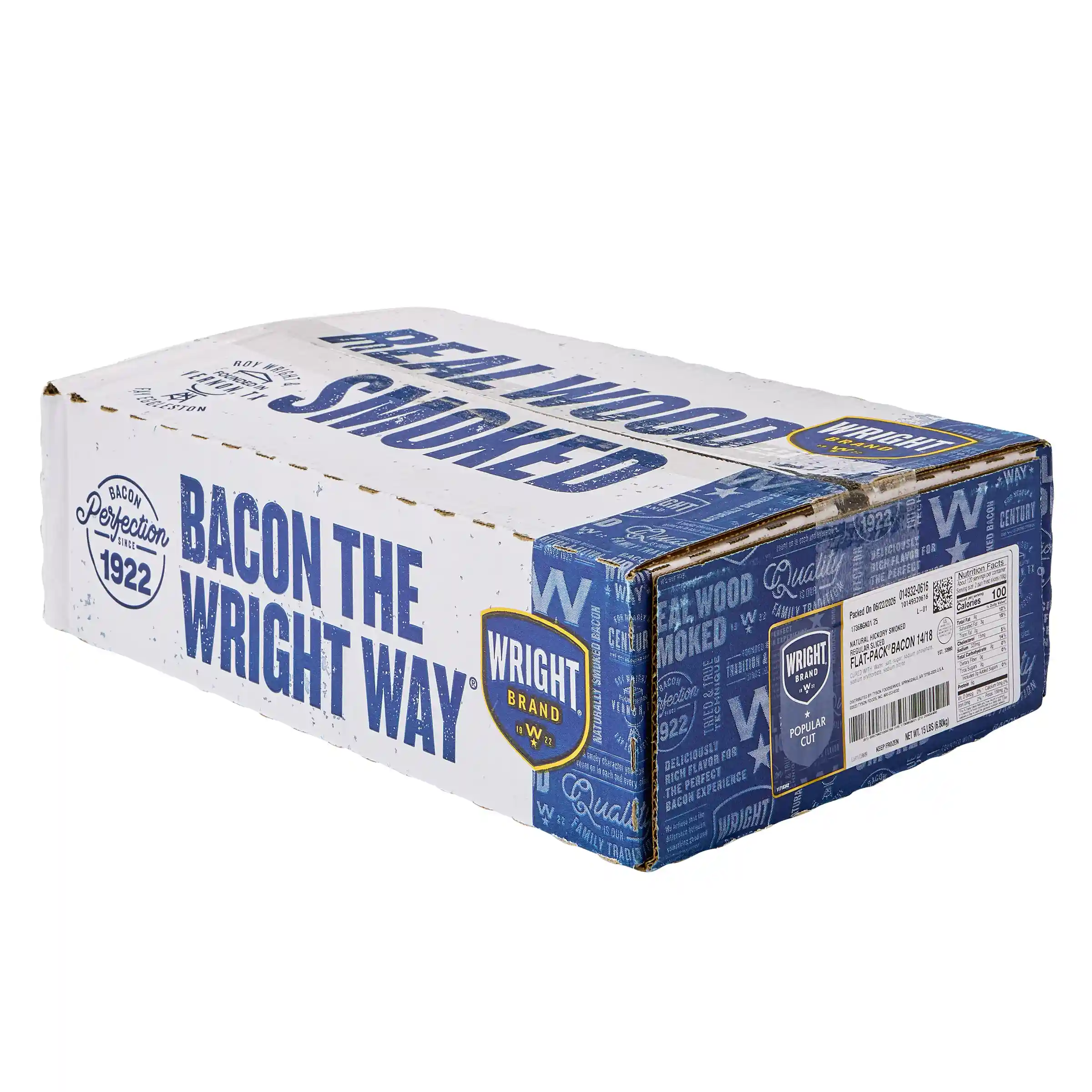 Wright® Brand Naturally Hickory Smoked Regular Sliced Flat-Pack® Bacon, 15 Lbs, 14-18 Slices per Pound, Frozen_image_5