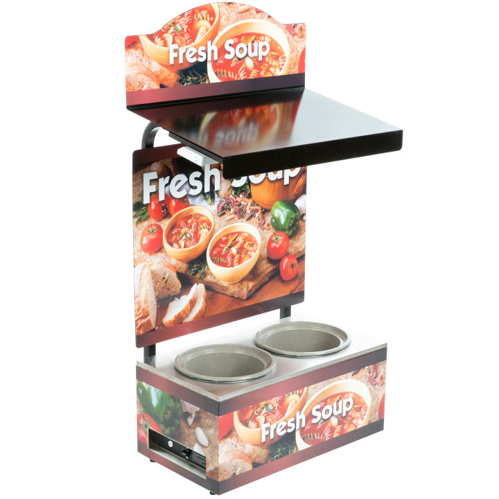 Vollrath 7203203 - Cayenne® Twin Well Soup Merchandiser with Menu Board & Canopy, (2) 7-1/4 quart insets, 24-9/16