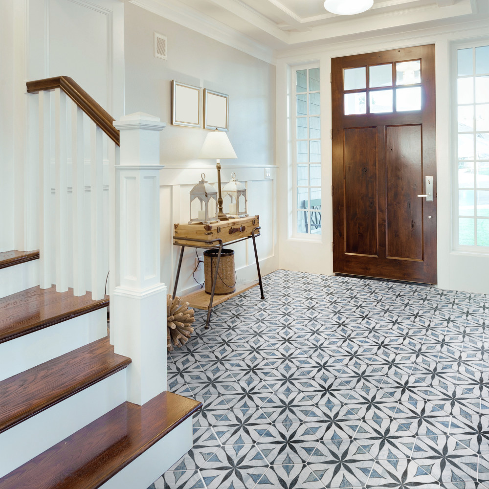 Cassis Hex Flower Black 8-5/8 in. x 9-7/8 in. Porcelain Floor and Wall Tile