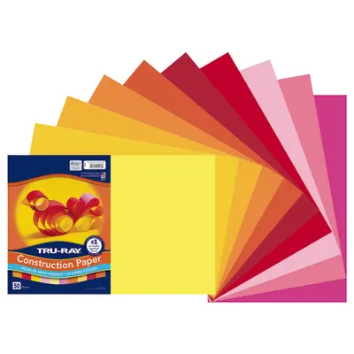 Tru-Ray Construction Paper, Warm Color Assortment, 12" x 18", 50 Sheets