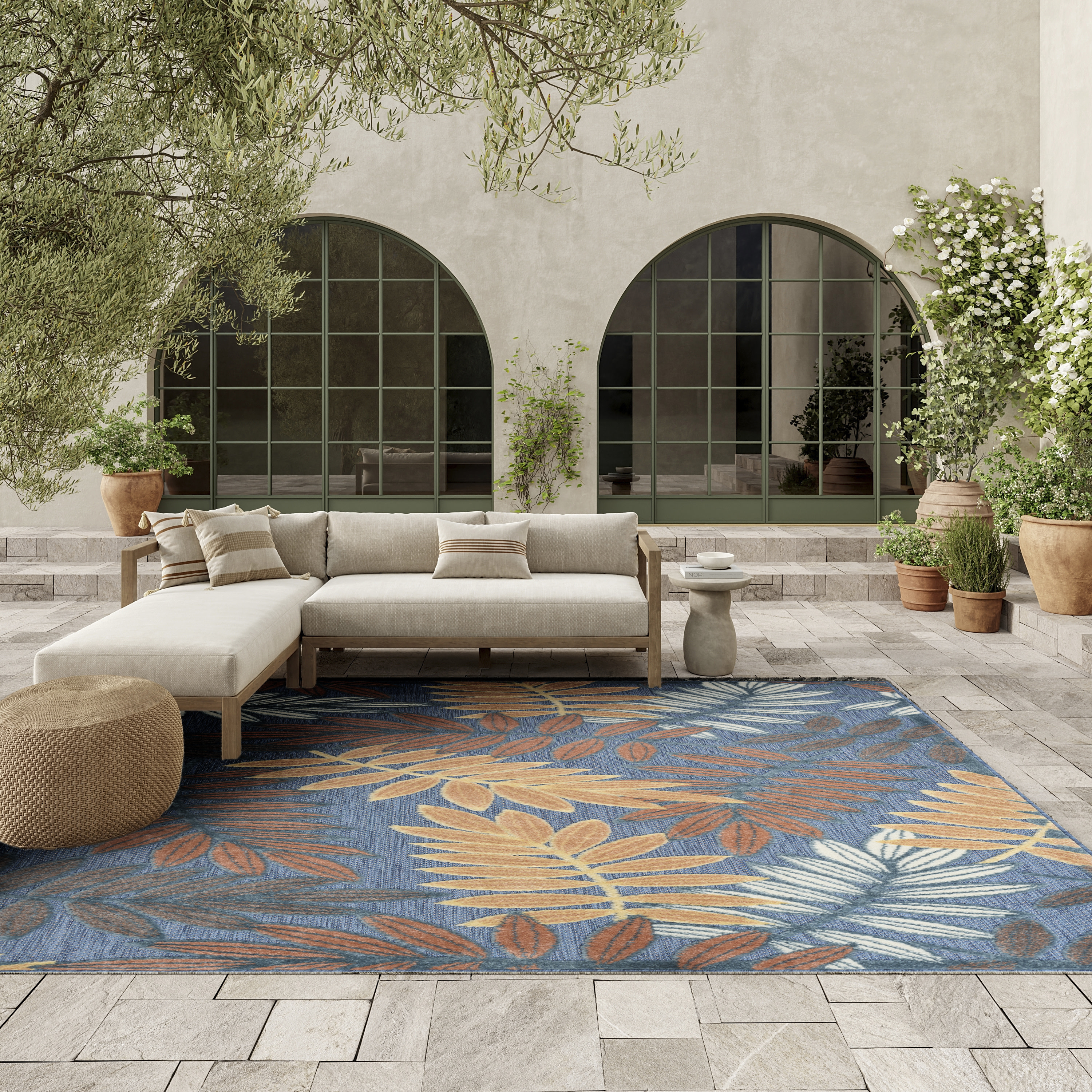 Nourison Aloha 7'10" x 10'6" Blue Rose Modern Rug
