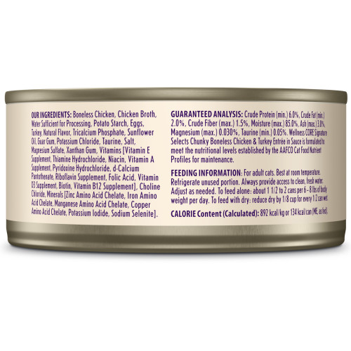 Wellness CORE Signature Selects Chunky Chicken & Turkey back packaging