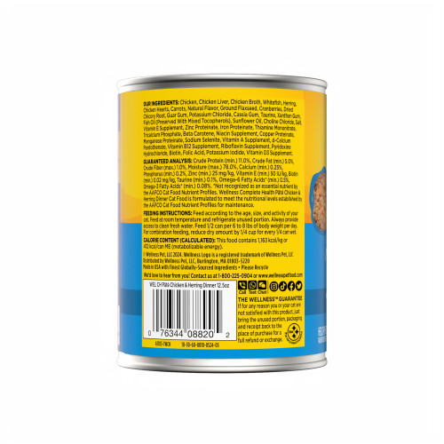 Wellness Complete Health  Pate Chicken & Herring Dinner Smooth Loaf back packaging