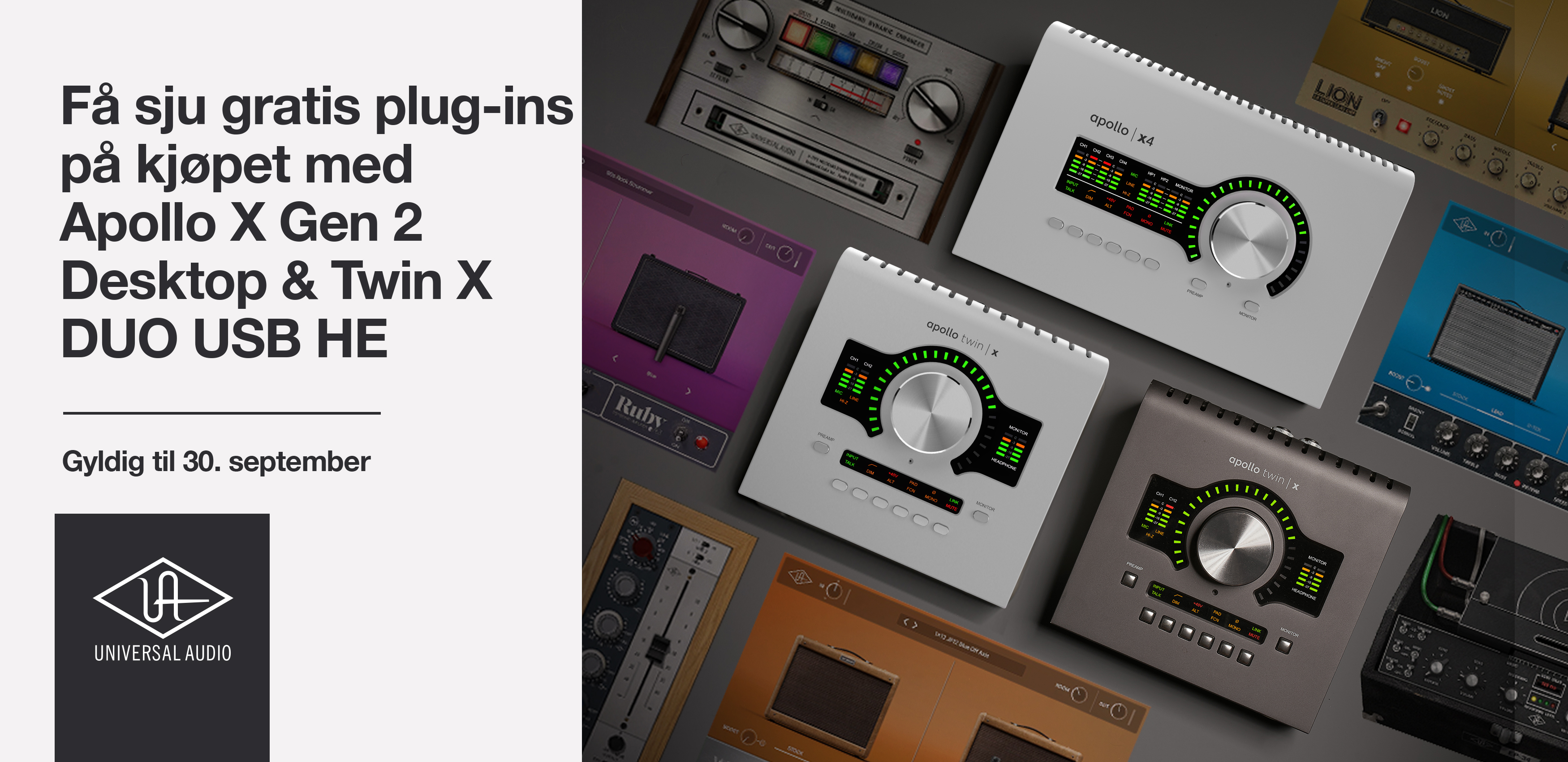 UAD Apollo X Gen 2 desktop og Twin DUO USB HE kampanjefoto