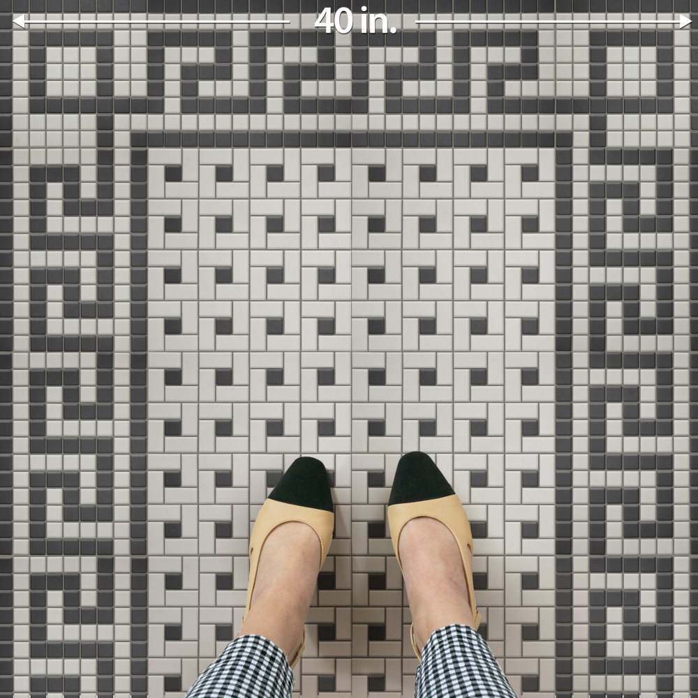 Sample – Gotham 1″ Greek Key Border Unglazed Black and White Porcelain Mosaic Tile