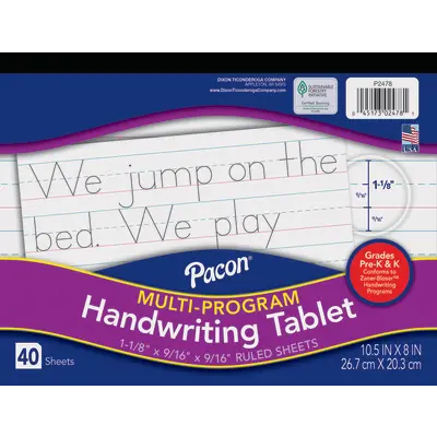 Pacon  Multi-Program Handwriting Tablet, Zaner-Bloser Grades Pre-K & K, 1-1/8 in x 9/16 in x 9/16 in ruled 10-1/2