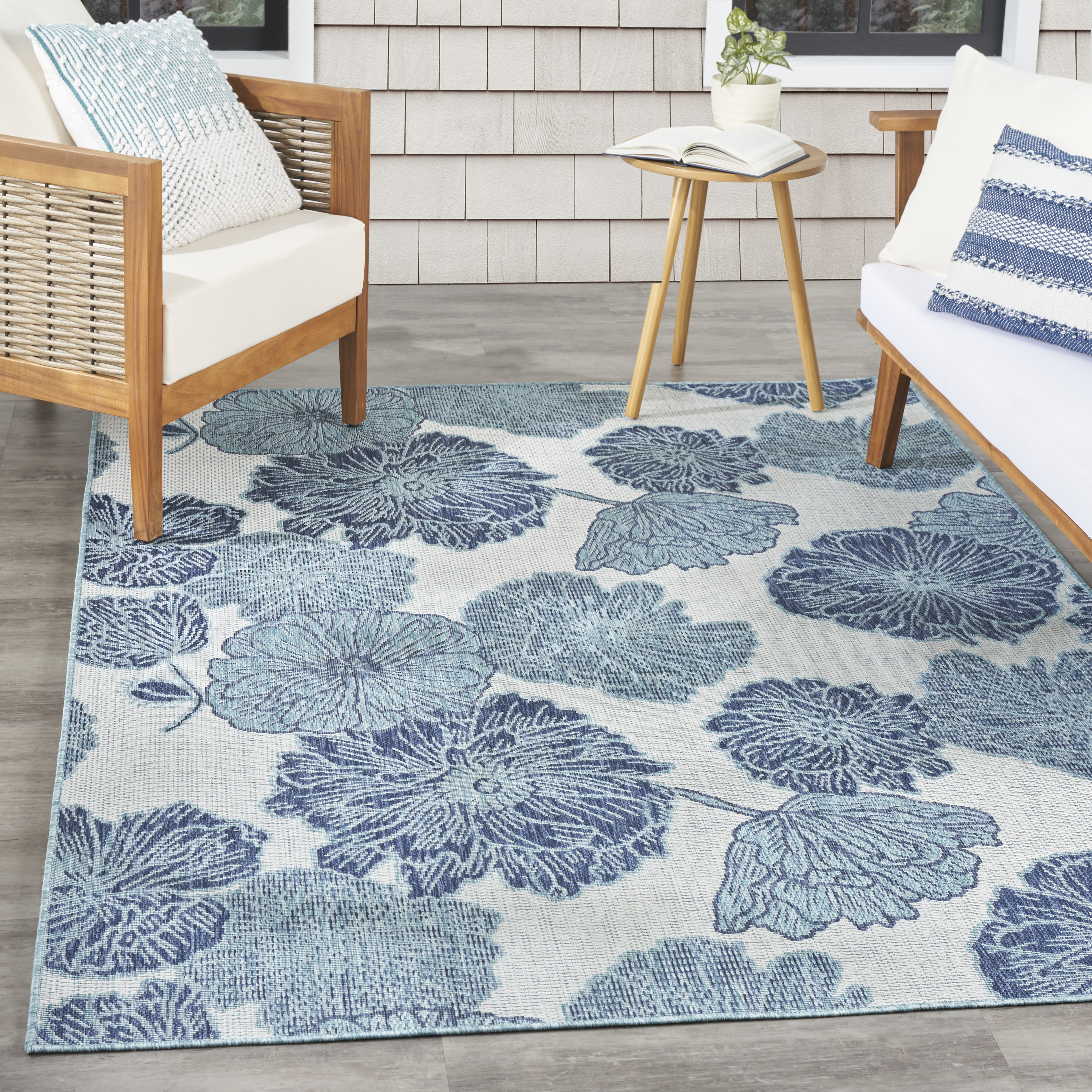 Nourison Garden Oasis 5' x 7' Blue Tropical Rug