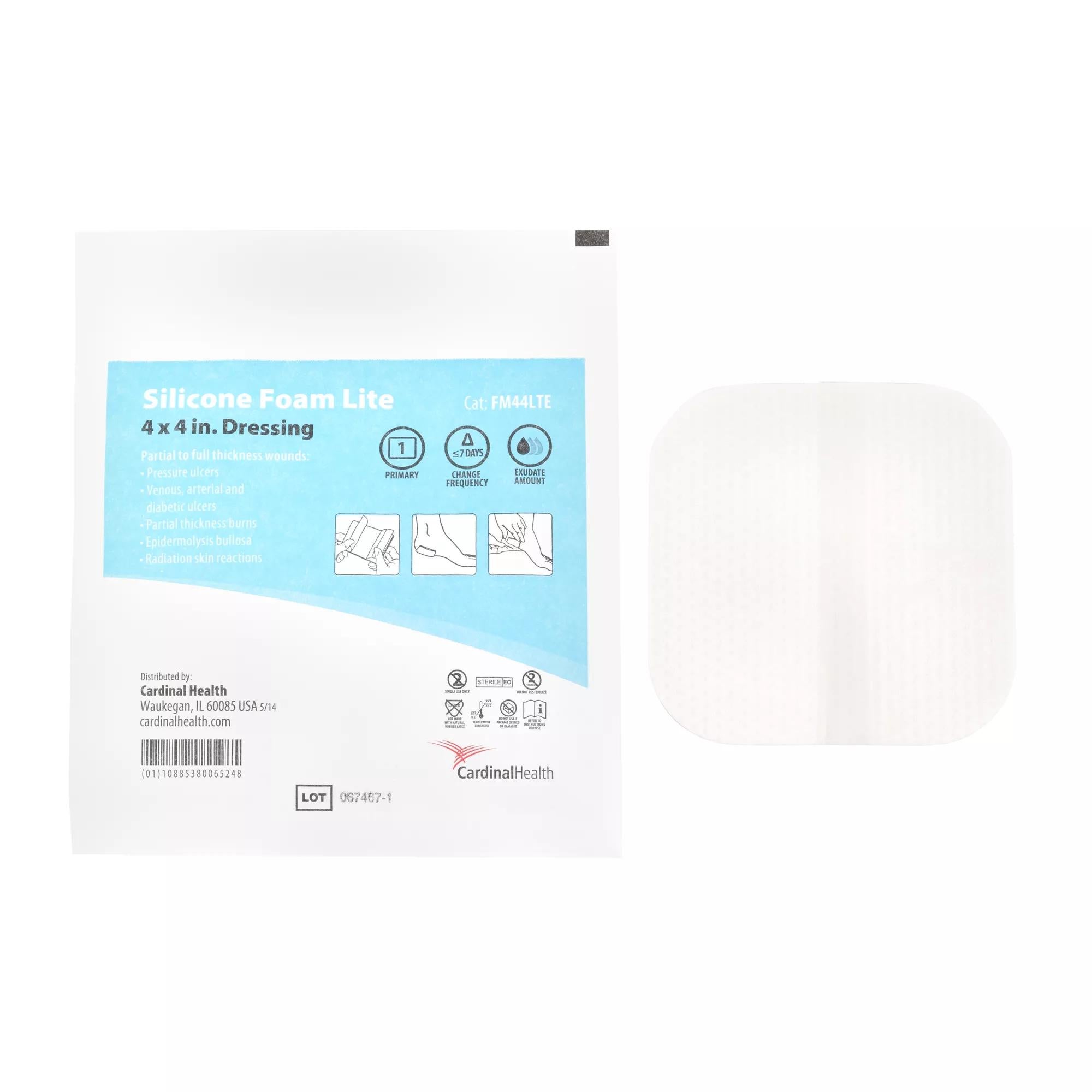 Cardinal DRESSING, SIL N/BORDER LITE FMADH STR 4"X4" (10/BX)