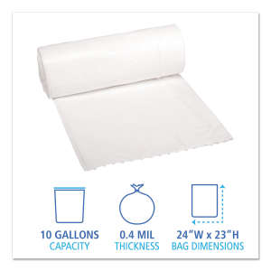 Boardwalk,  LLDPE Liner, 10 gal Capacity, 24 in Wide, 23 in High, 0.4 Mils Thick, White