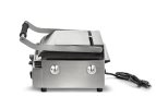 120-volt single panini sandwich grill with cast-iron grooved plates and NEMA 5-15P Plug