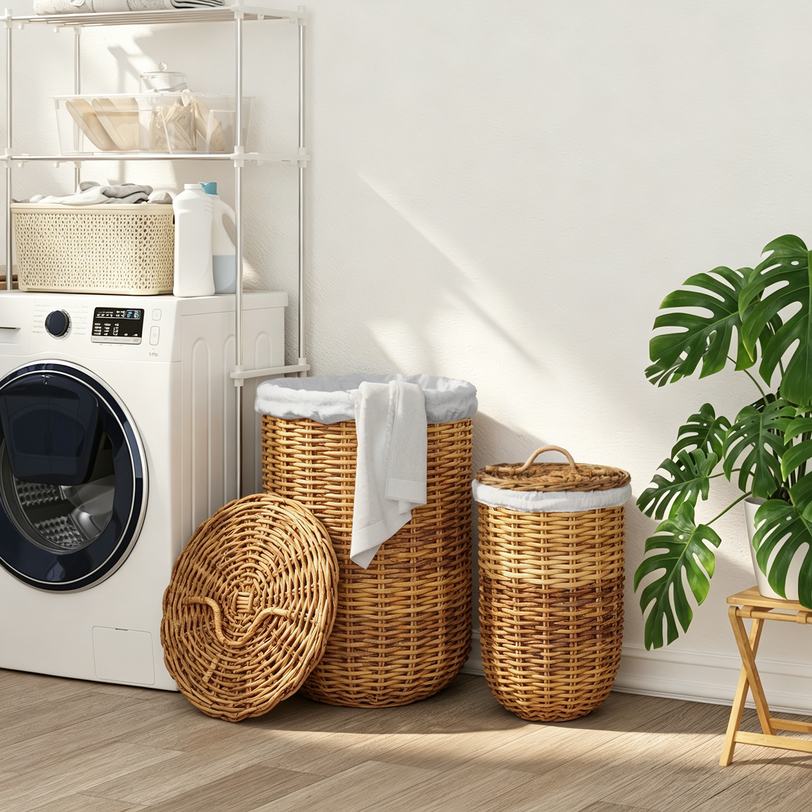 vidaXL Wäschekorb 2 pcs Braun Kubu Rattan – Bild 2