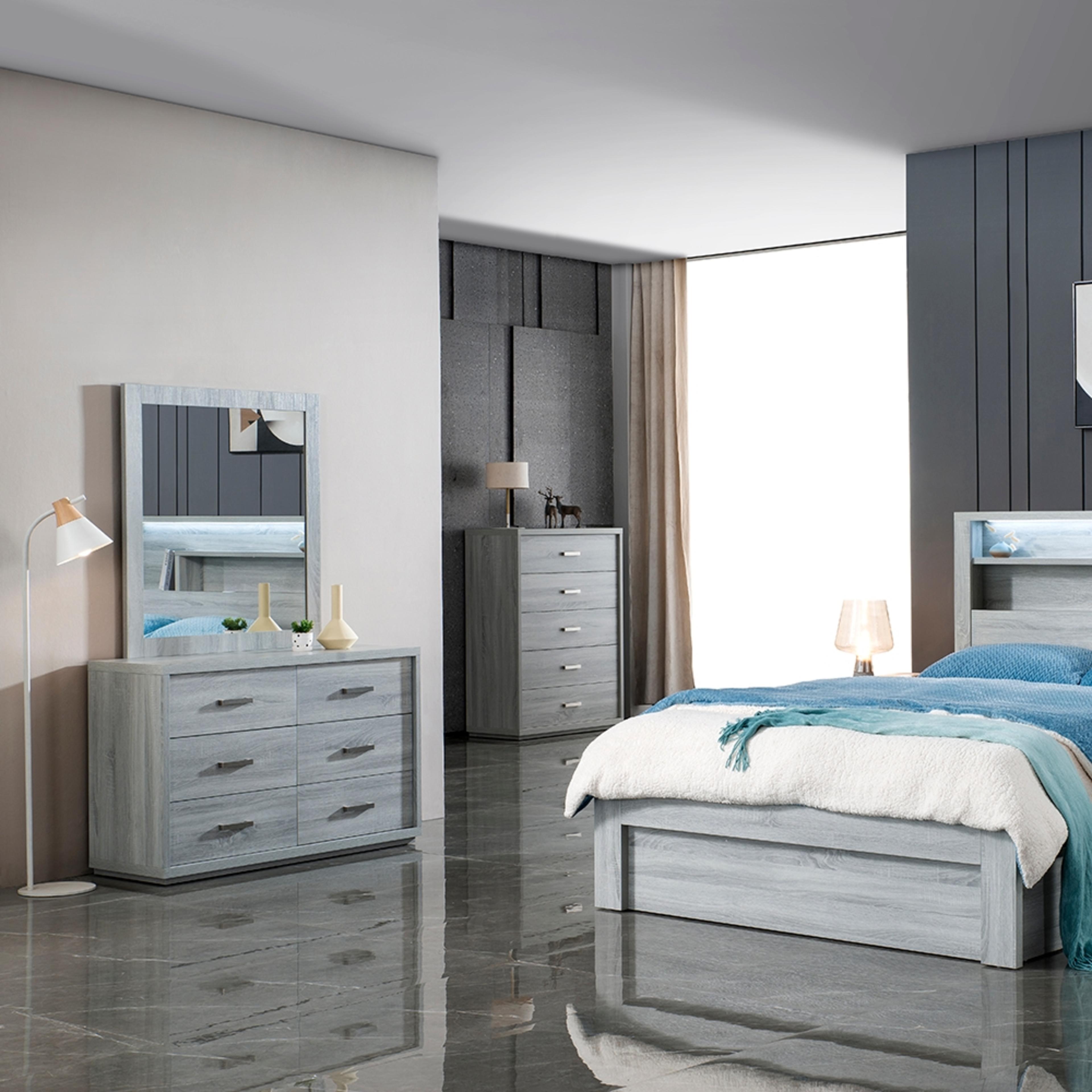 Lifestyle image of the Bellevue Tallboy (5 Drawer), Cement Grey from Forty Winks
