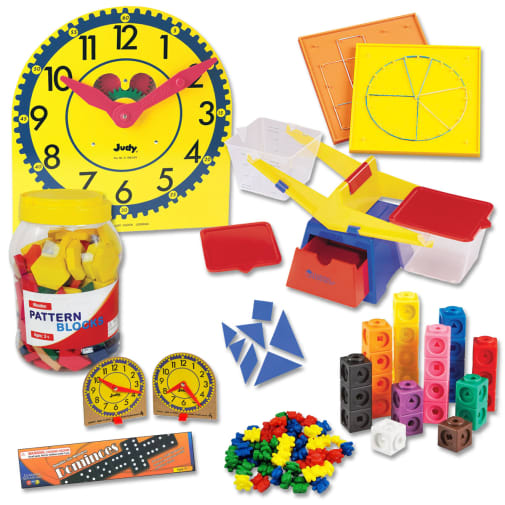 Saxon Math Manipulative Kit K (Wooden Pattern Block Upgrade, Judy Clock, Optional Items)