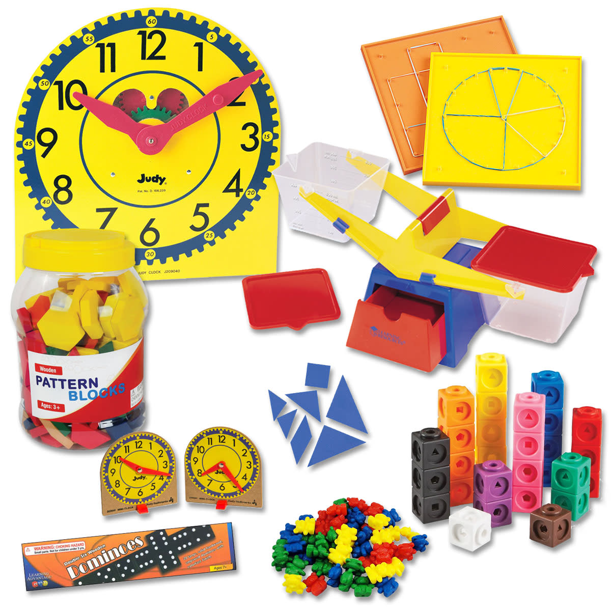 Saxon Math Manipulative Kit K (Wooden Pattern Block Upgrade, Judy Clock, Optional Items)