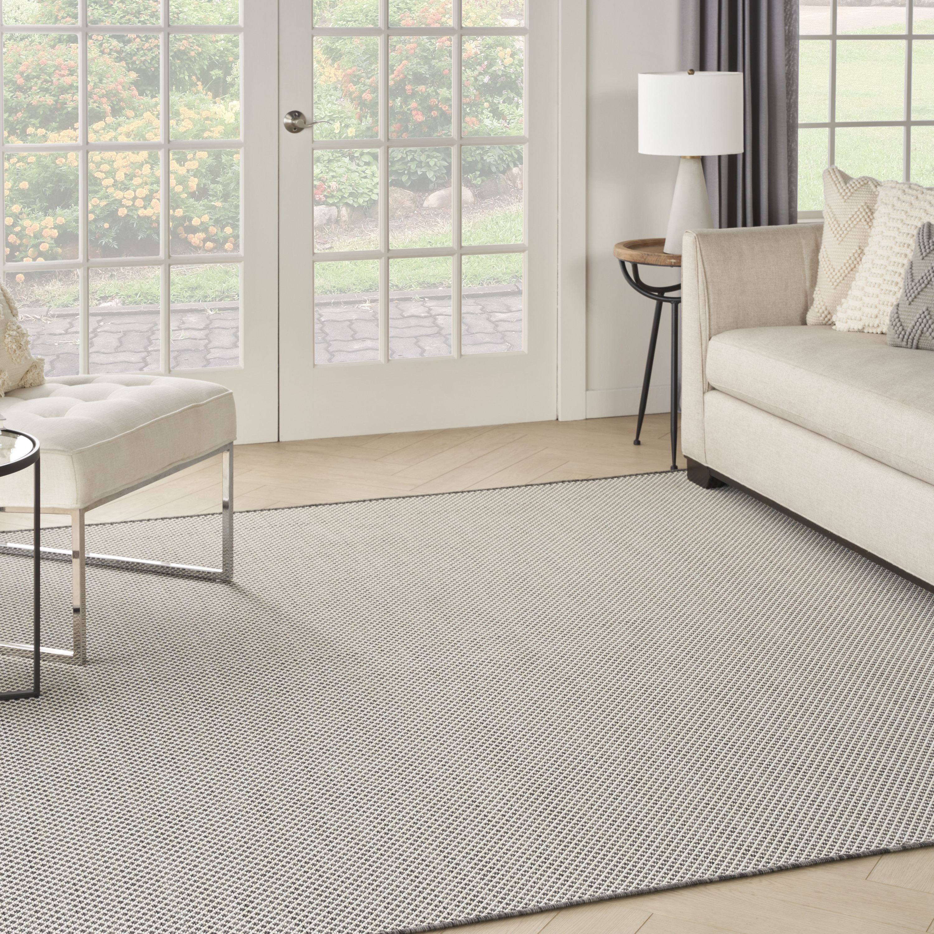 Nourison Courtyard 8' x Square Ivory Charcoal Modern Rug