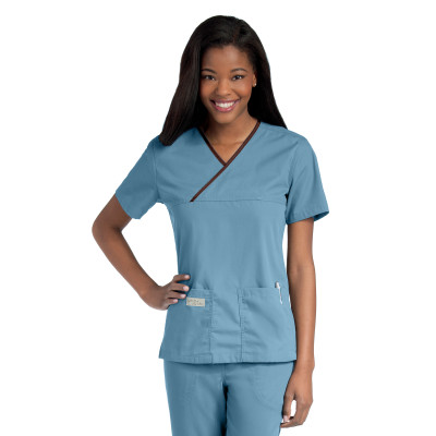 Urbane Essentials Scrub Top for Women: Classic Relaxed Fit, Mock Wrap, 2 Pockets, Medical Scrubs 9534-