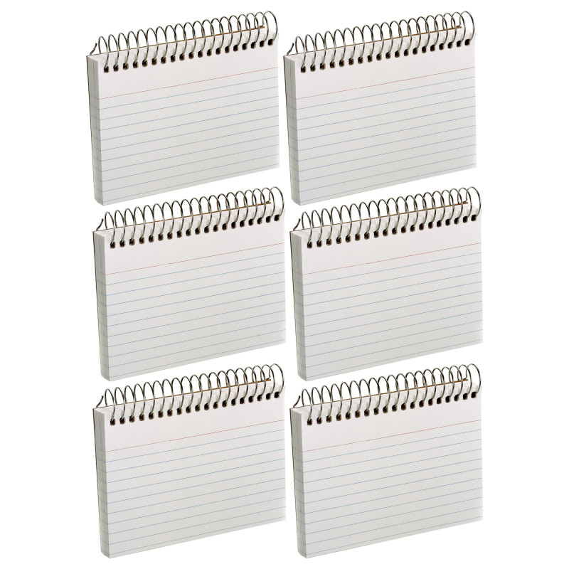 Spiral Index Cards, 3" x 5", White, Ruled, 50 Per Pack, 6 Packs