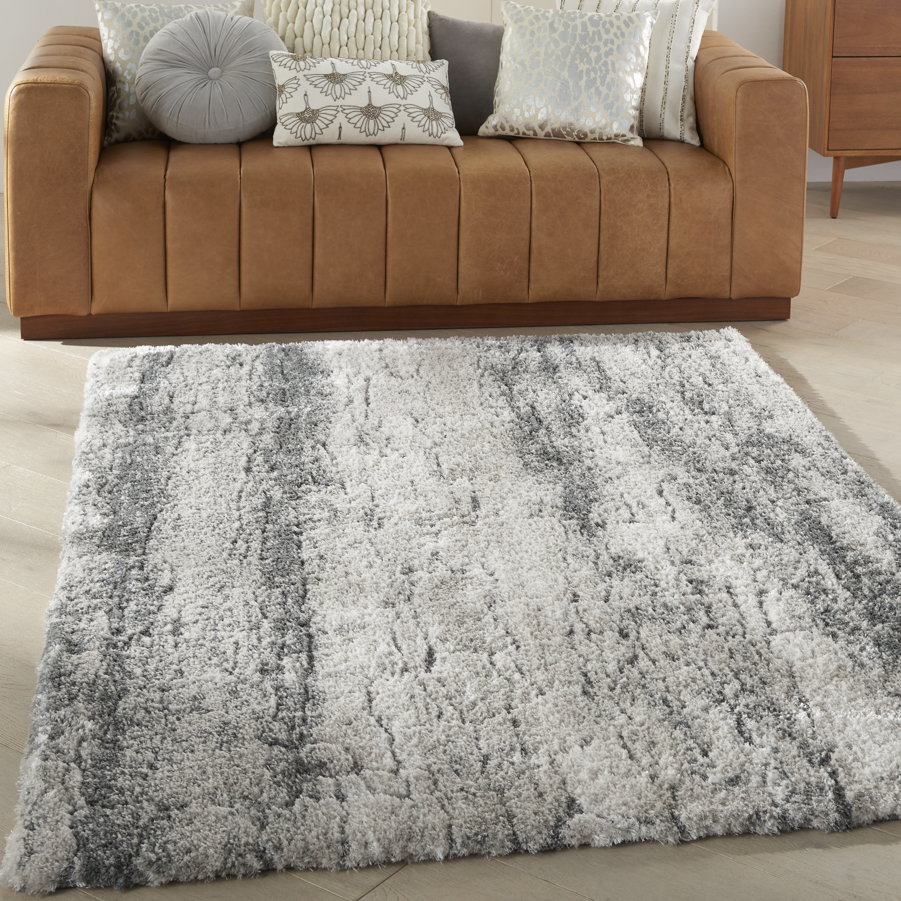 Nourison Dreamy Shag 5'3" x 7'3" Ivory Charcoal Shag Indoor Rug