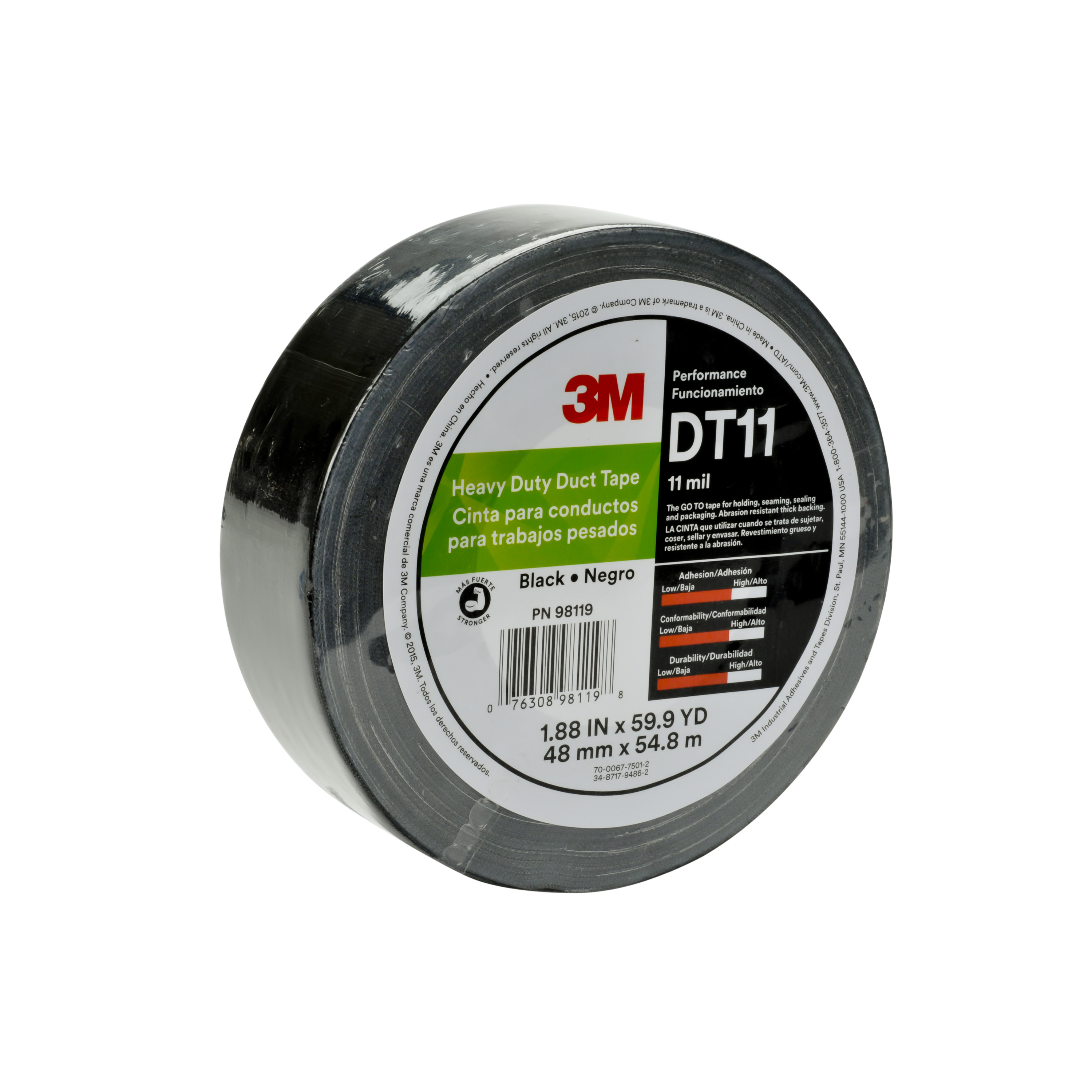 3M™ Heavy Duty Duct Tape DT11, Black, 48 mm x 54.8 m, 11 mil, 24 rolls
per case, Individually Wrapped Conviently Packaged