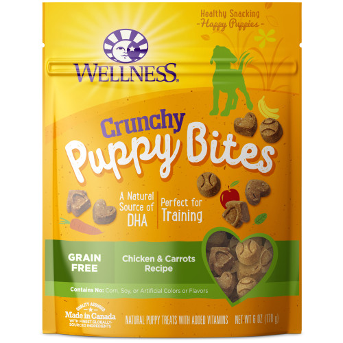 Wellness Puppy Bites Crunchy Chicken & Carrots Front packaging