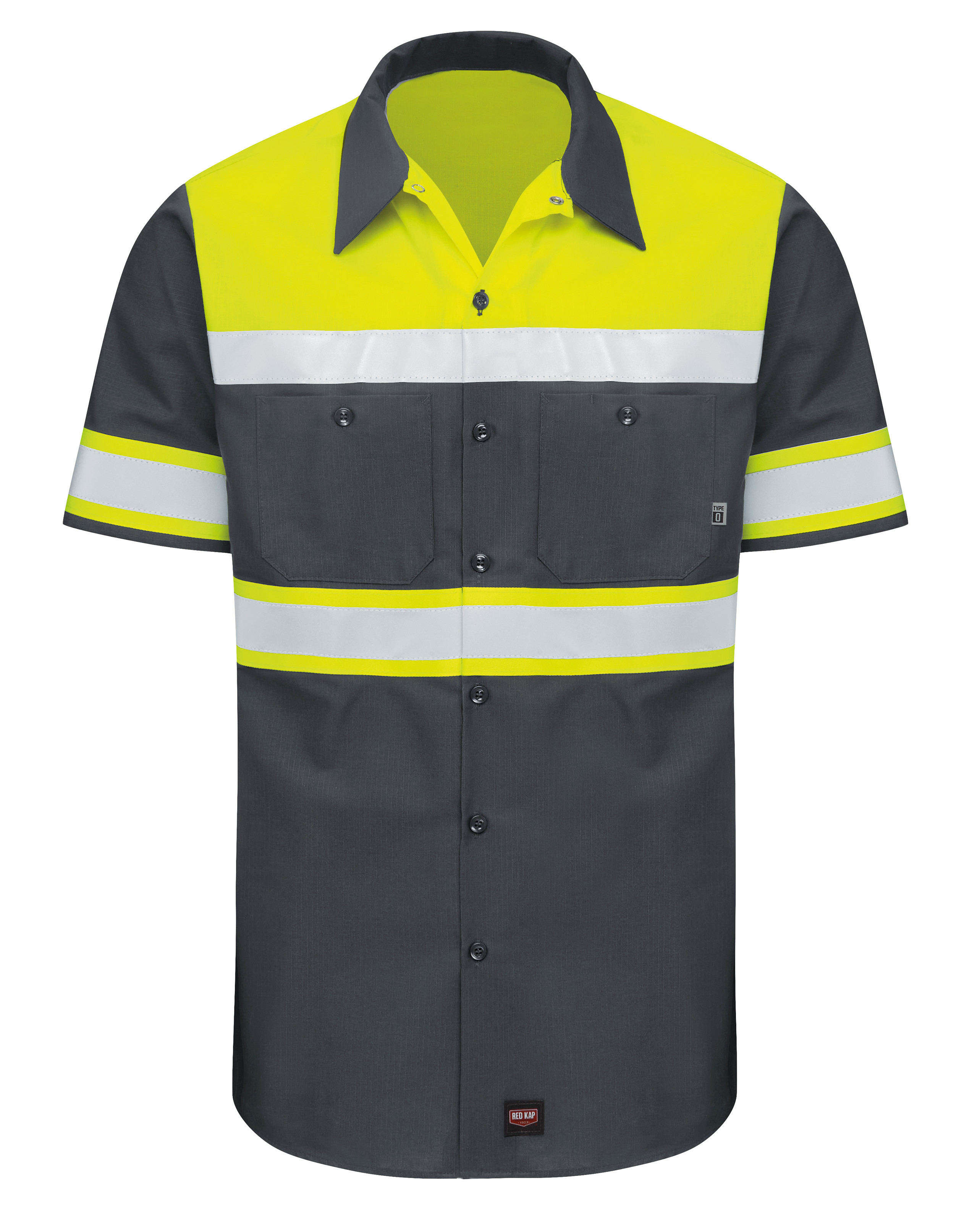 Men‘s Hi-Visibility Short Sleeve Color Block Ripstop Work Shirt - Type O, Class 1-Red Kap