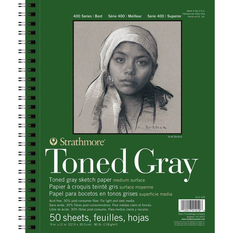 400 Series Sketch Pad, Recycled, Toned Gray, Side Wire Binding, 50 Sheet, 9x12 inch, 1 Count