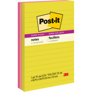 Super Sticky Notes - Summer Joy Collection - 4" x 6" Lined, 3-Pack