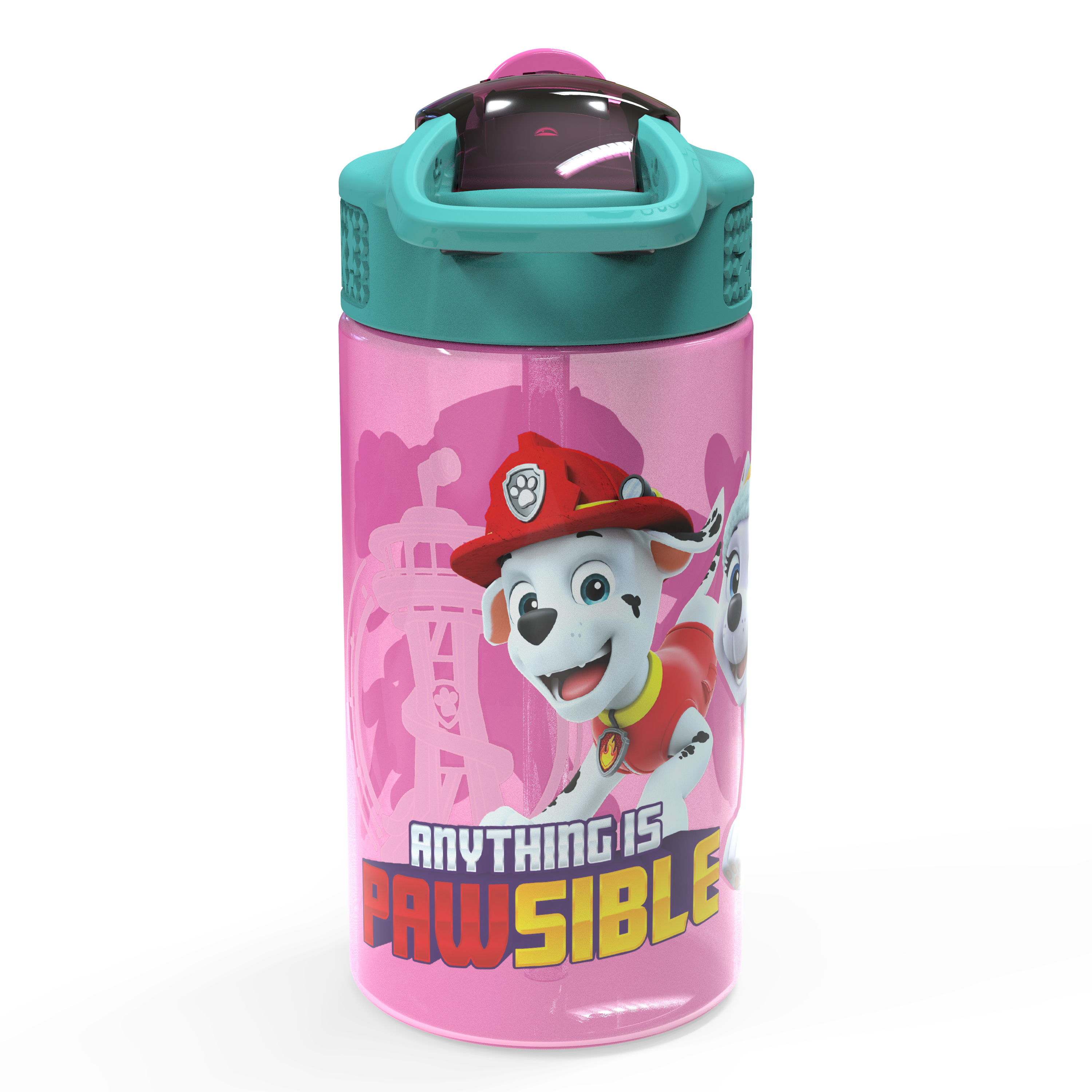 Paw Patrol 16 ounce Reusable Plastic Water Bottle with Straw, Skye, 2-piece set slideshow image 3