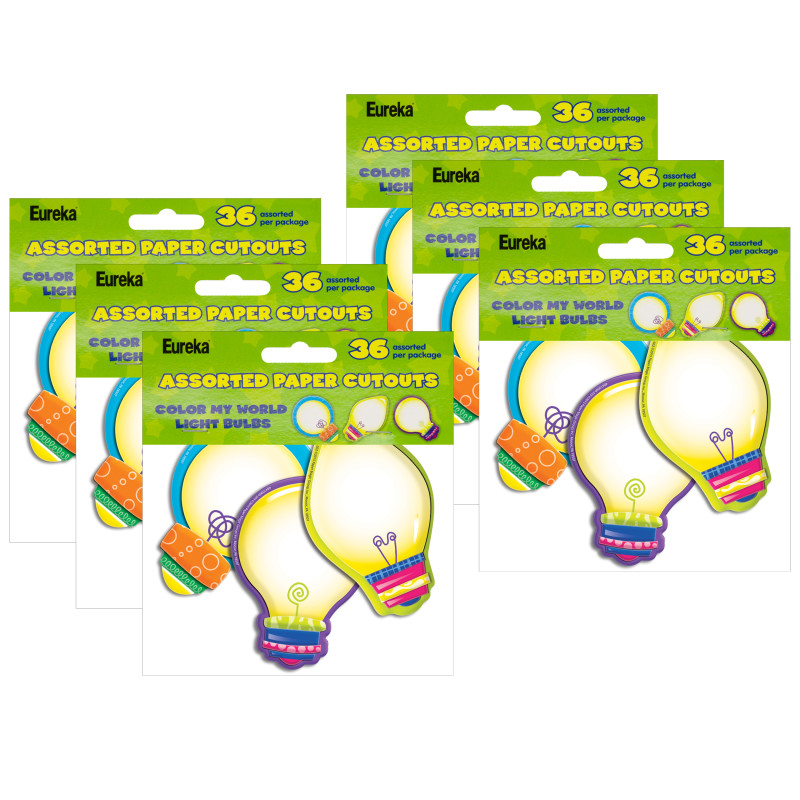 Color My World Light Bulbs Assorted Paper Cut Outs, 36 Per Pack, 6 Packs