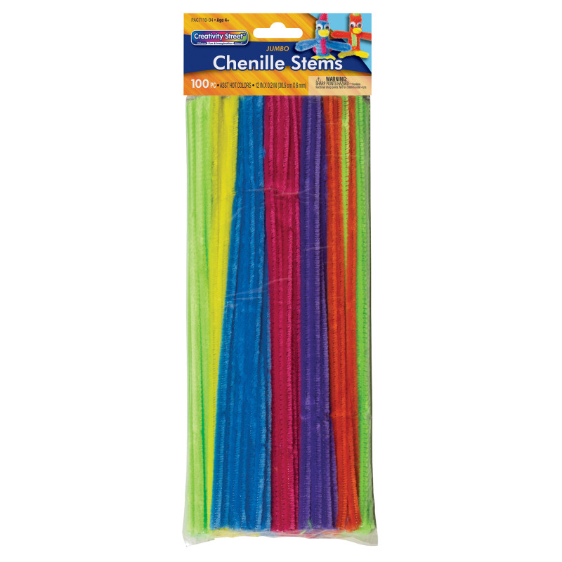 Jumbo Stems, Hot Assorted Colors, 12" x 6 mm, 100 Pieces