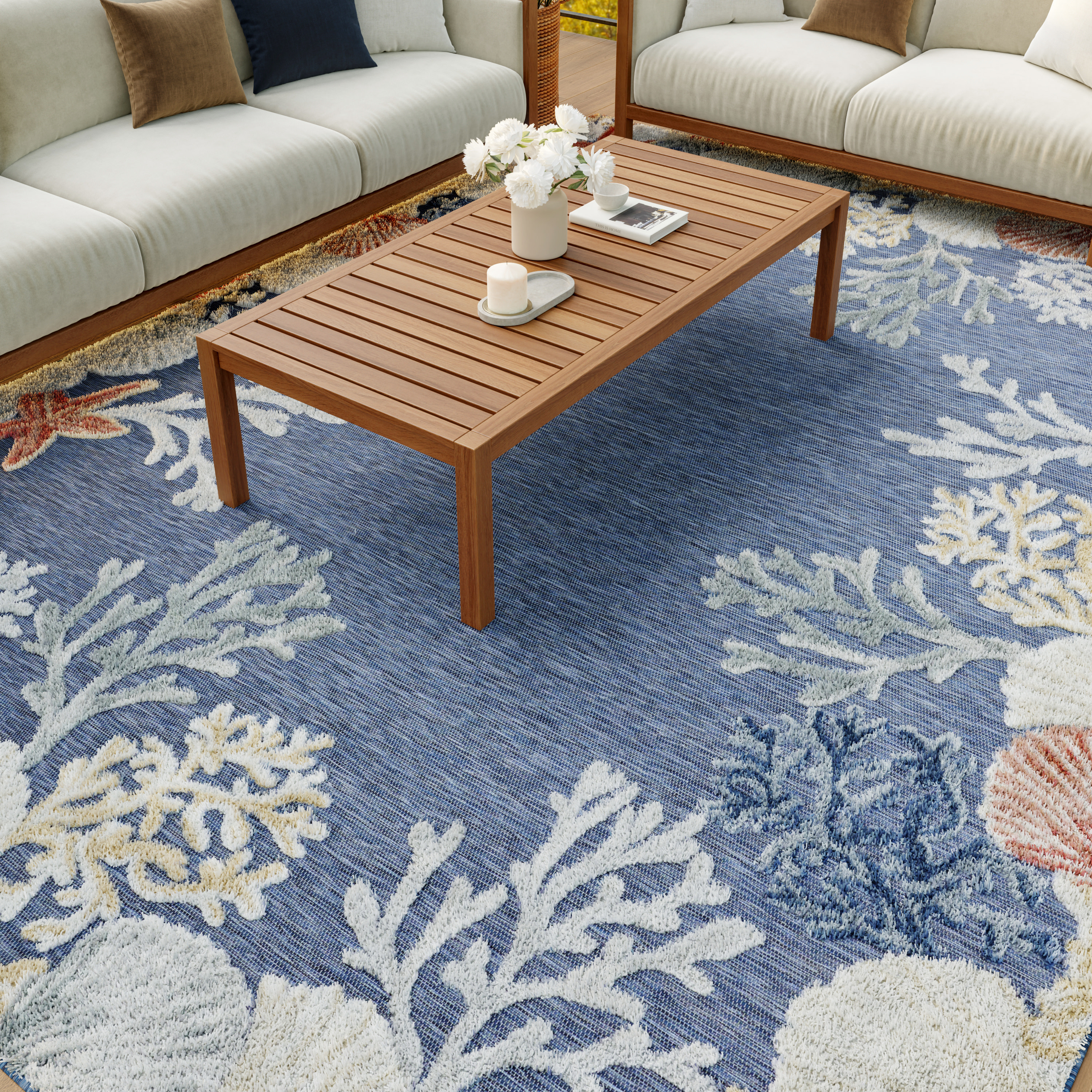 Nourison Suncoast 7'10" x 9'10" Denim Multicolor Coastal, Nautical & Beach Rug