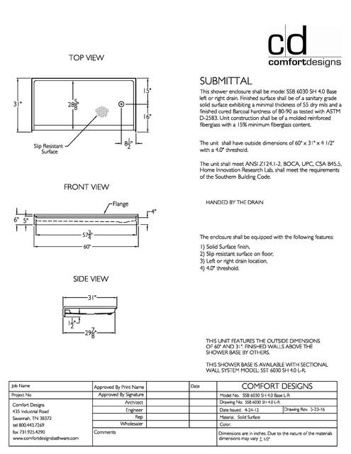 Spec Sheet — Cd Shower Base Spec Sheet Ssb 6030sh L R