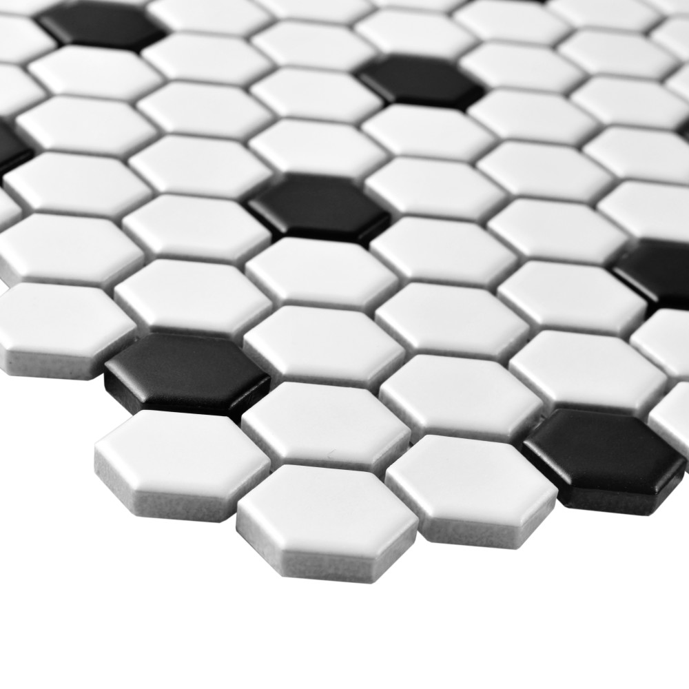 Metro 1″ Hex Matte White w/Black Dot 10-1/4 in. x 11-7/8 in. Porcelain Mosaic Tile