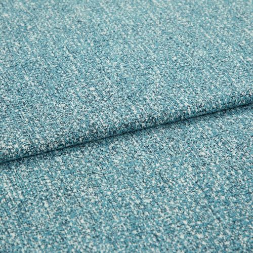 Textured teal woven fabric, folded once across the frame, showing speckled weave and edge detail; close-up studio-lit shot emphasizing material texture.