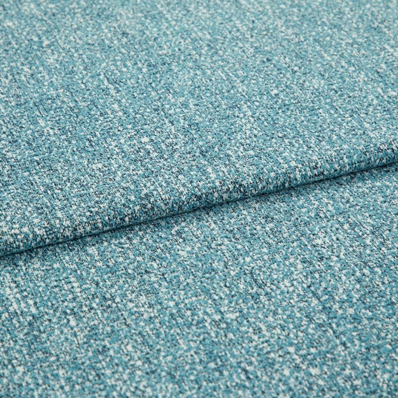 Textured teal woven fabric, folded once across the frame, showing speckled weave and edge detail; close-up studio-lit shot emphasizing material texture.