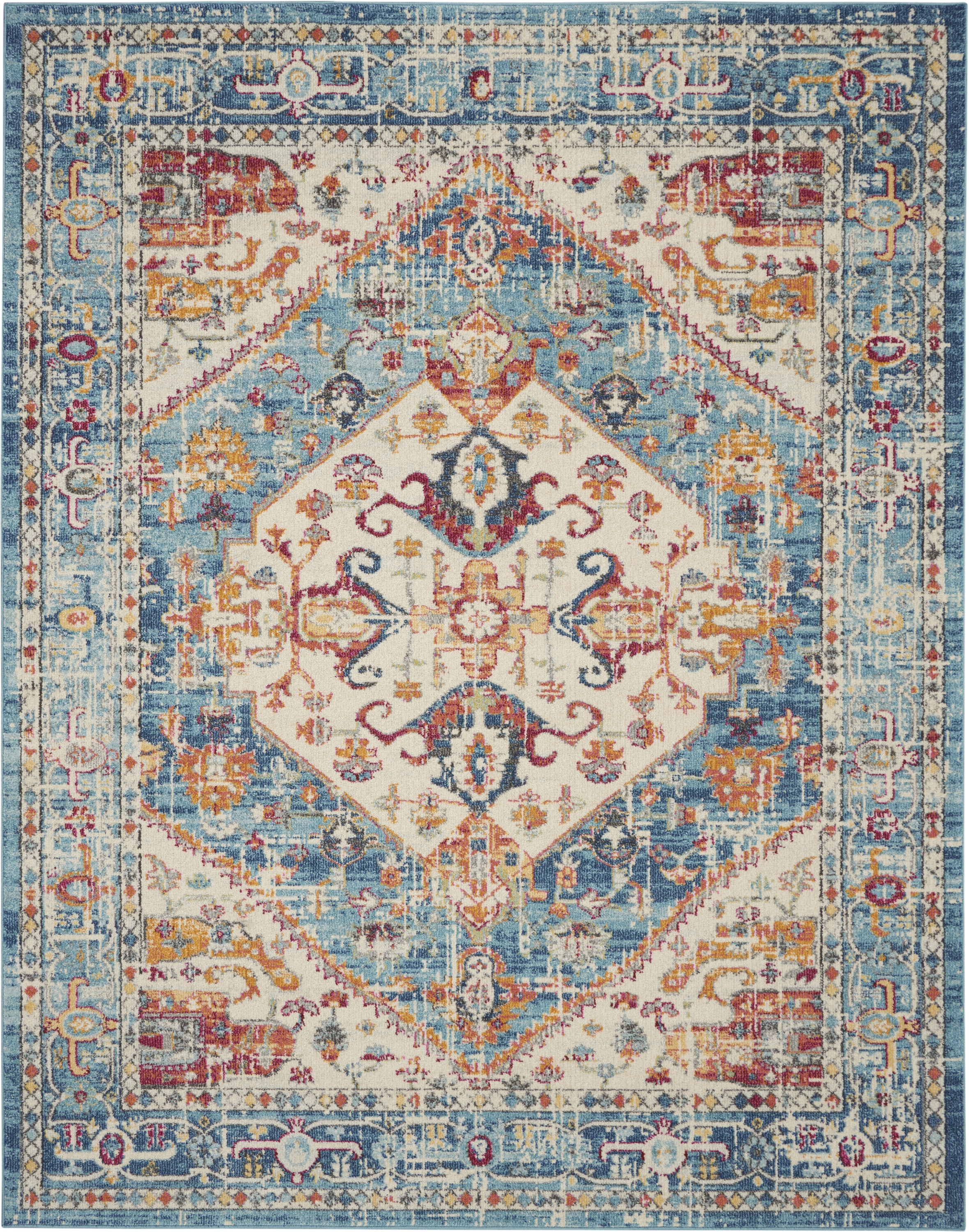 Nourison Passion 6'7" x 9'6" Ivory Light Blue Bohemian Indoor Rug