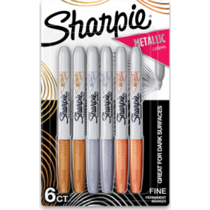 Metallic Permanent Markers, Fine Point, Assorted Metallic, 6 Count